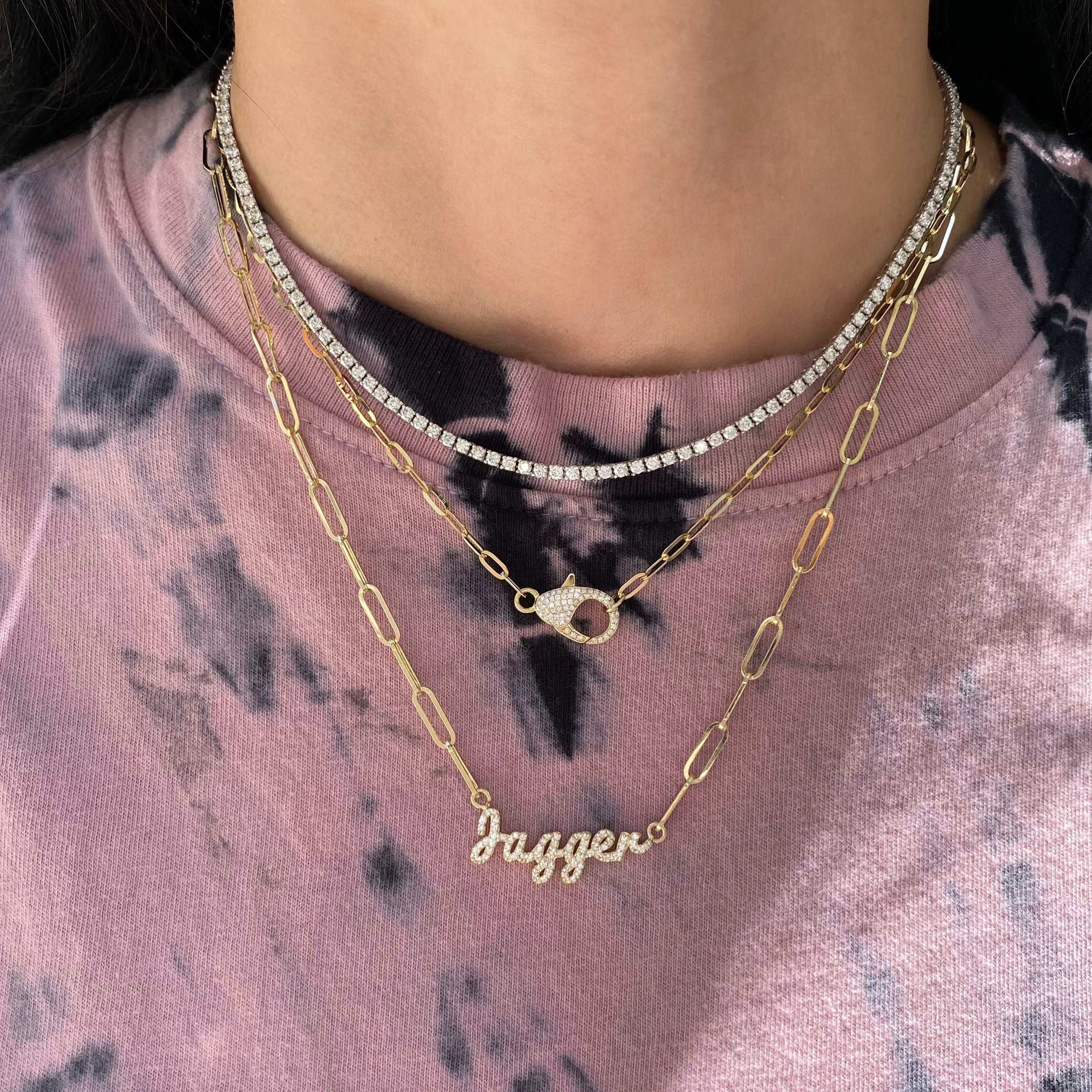 Paper Clip Diamond Name Necklace