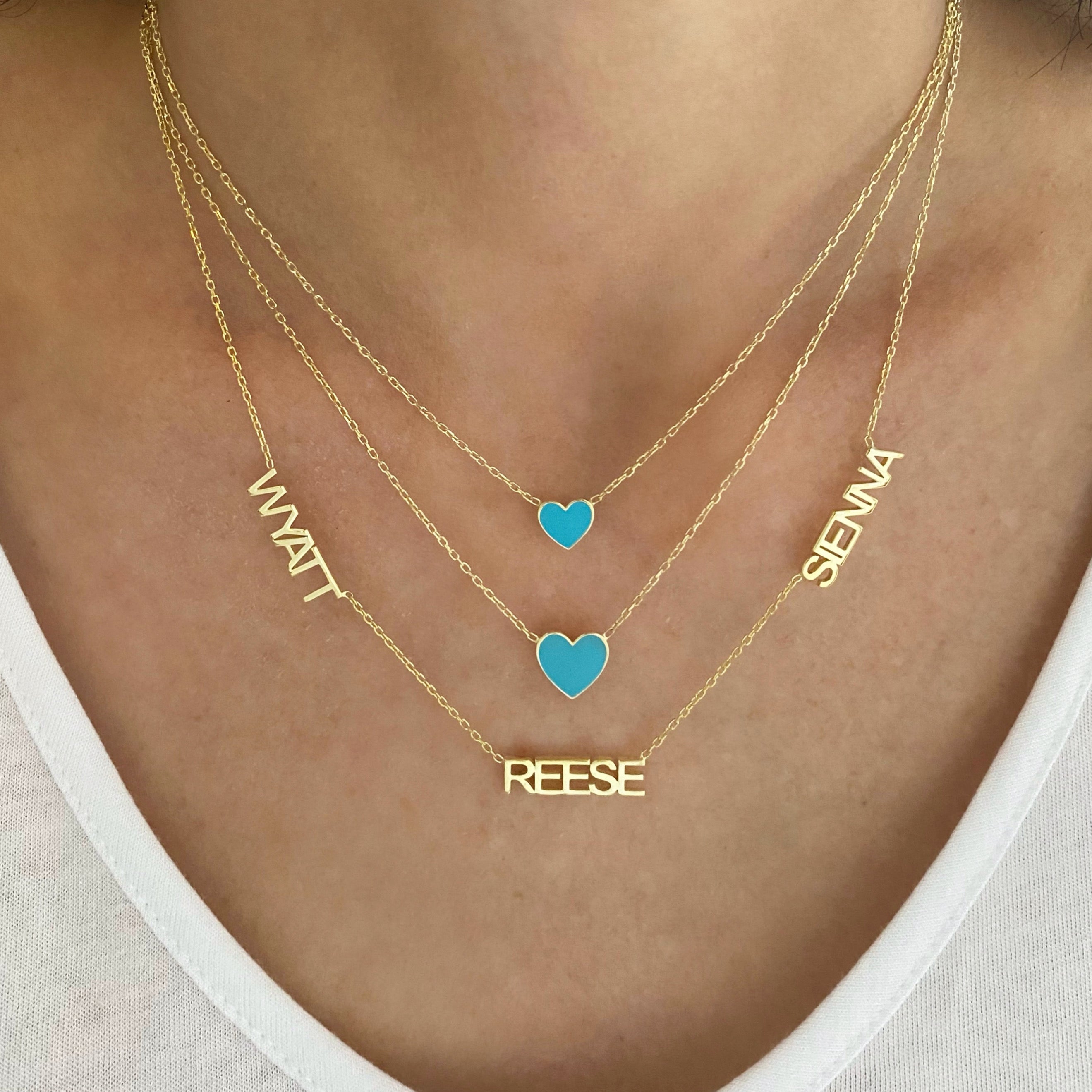 Small Block Multi Name Necklace