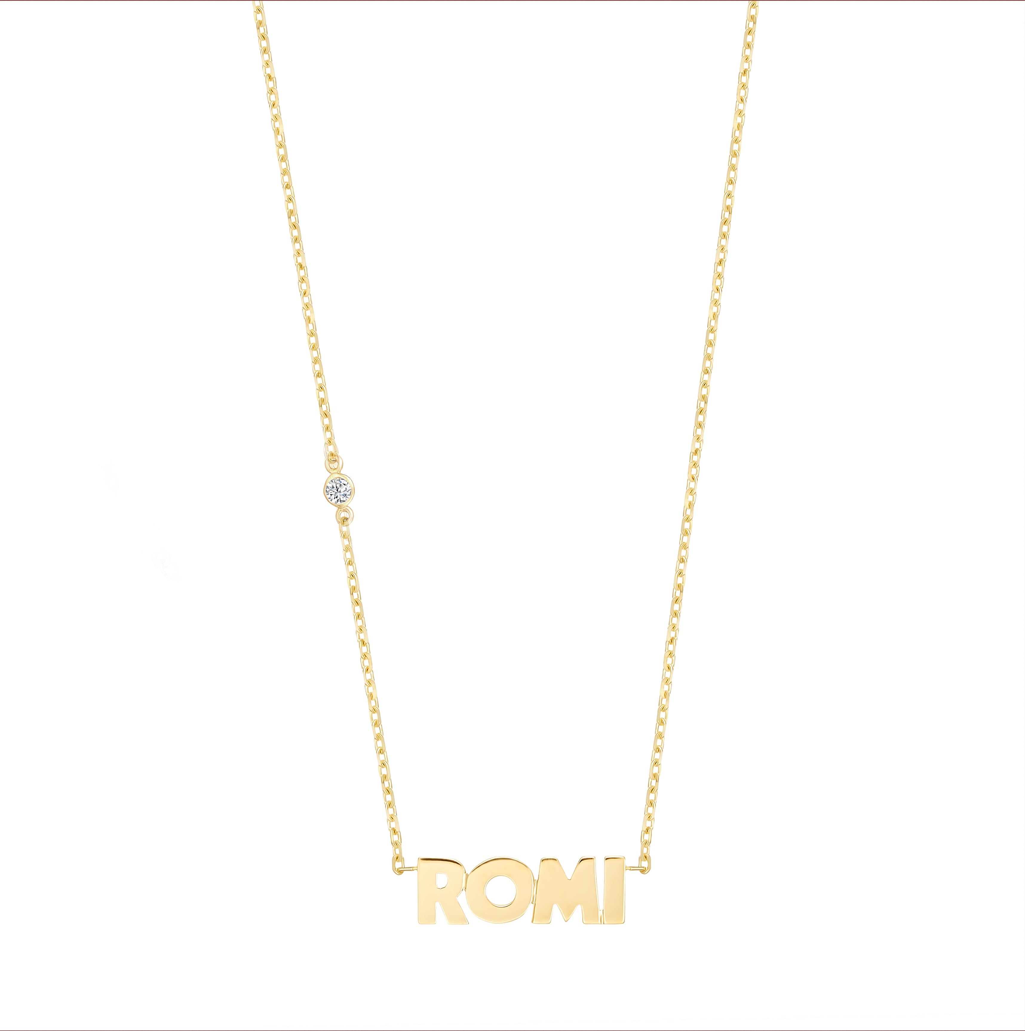 Uppercase Name Necklace with Diamond in the Chain